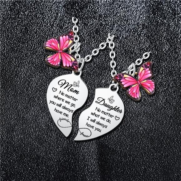 2 PCs Mother Daughter Heart Matching Pendant Necklaces Set for Mom Daughter - Picture 2 of 4